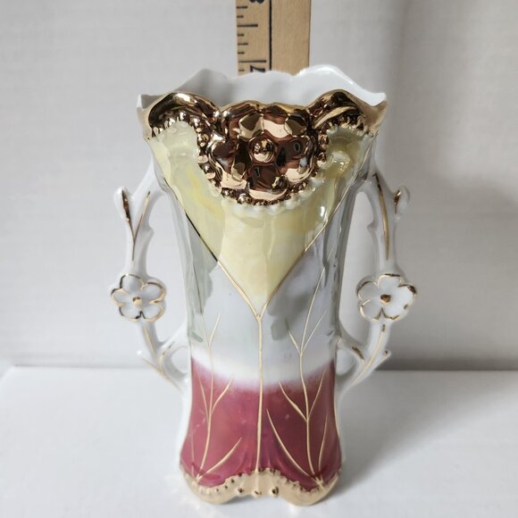 Antique German Art Nouveau Vase Set Hand Painted Floral‎ Gold Trim 1890s - 1930s - Picture 13 of 16
